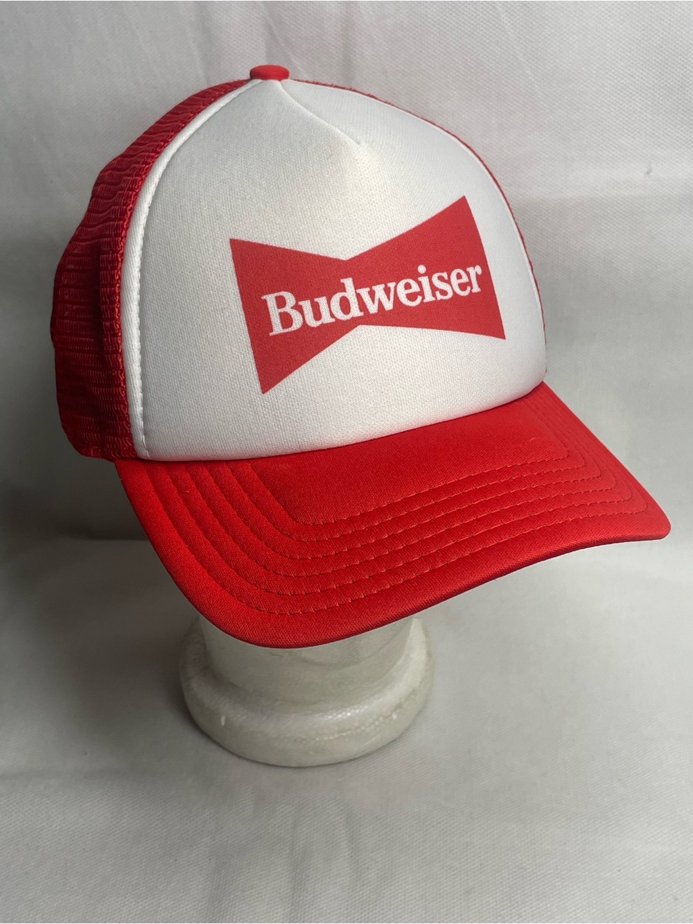 VTG Budweiser King Of Beers Logo Cap Red White Mesh SnapBack Promo Trucker Hat